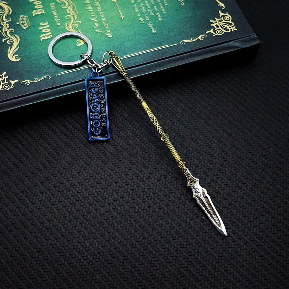 God of War 5 Keychain Ragnarok Draupnir Spear Key Chain Keyring Kratos Weapon Keychains for Men Game Accessories Car Key Ring