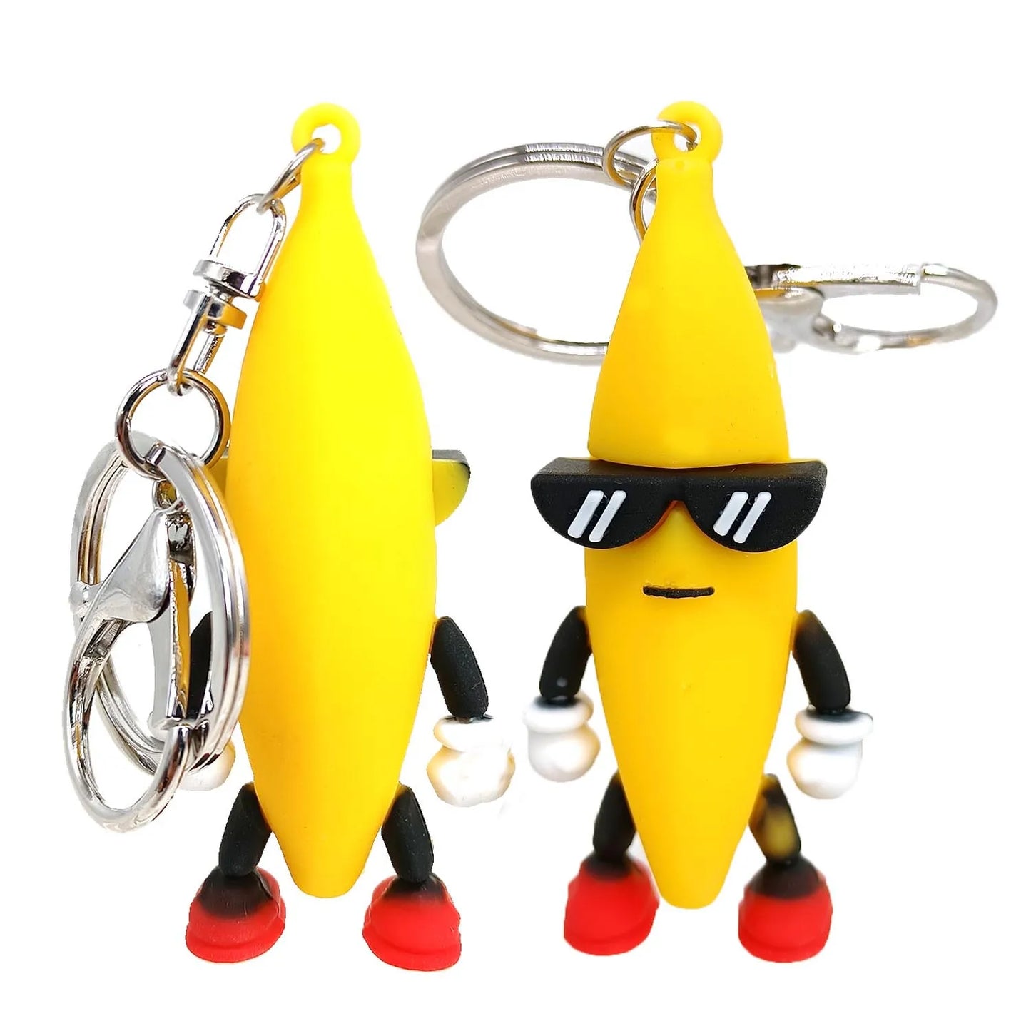 Creative Rubber Banana Doll Keychain Funny Cartoon Figure Stress Relif Toy Bag Pendant Keyring for Men Kids