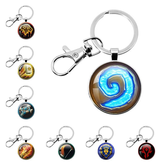 Game World Of Warcraft Keychain WOW Glass Pendant Key Chain For Women Men Keyring Jewelry Hearthstone