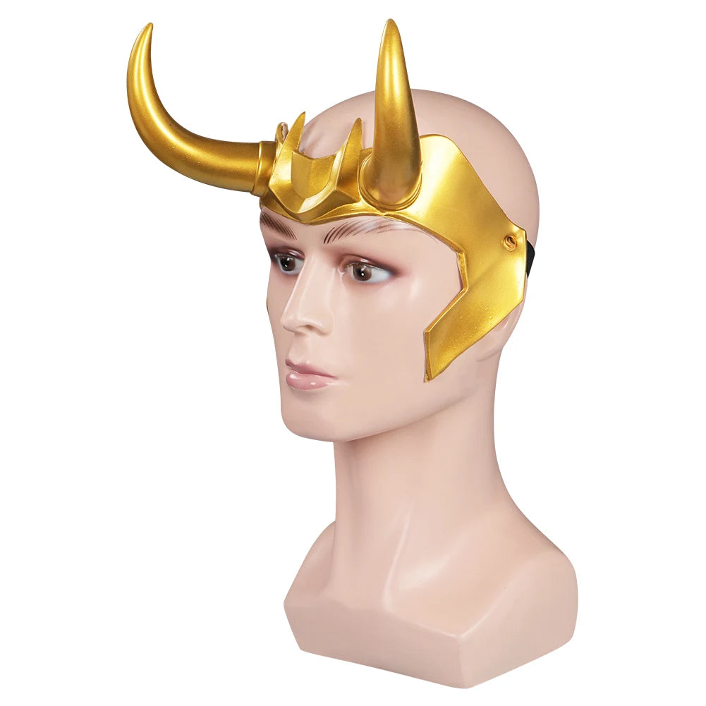 Fancy Loki Horns Mask For Men Movie Super Villain Cosplay Costume Accessories Golden Latex Helmet Man Woman Fantasy Props Gifts