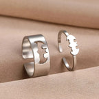 2 PCS Gothic Couple Ring Set Gold Color Stainless Steel Hip Hop Punk Fashion Open Ring For Men Women Silver Color Metal Rings