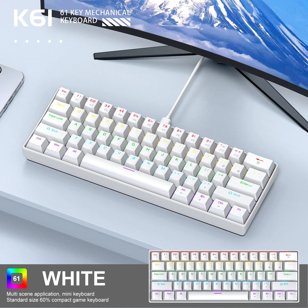 APAYADO K61 60% Wired Mechanical Gaming Keyboard Phantom RGB, 61 Keys, Red/Blue Switch, ergonomic, Portable Mini for PC/Laptop