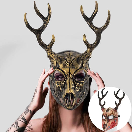 Demon Wendigo Elk Mask Cosplay Gothic Headpiece Animal Antlers Horn Bone Masks Halloween Carnival Purim Party Costume Props