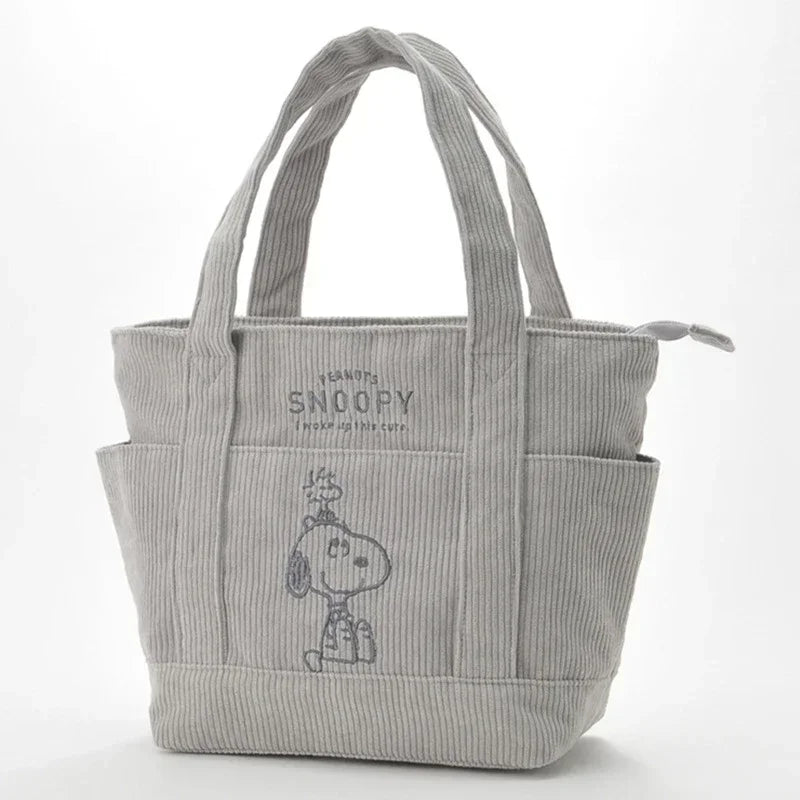 Snoopy Corduroy Tote Bag – Large Capacity Zipper Shoulder Bag