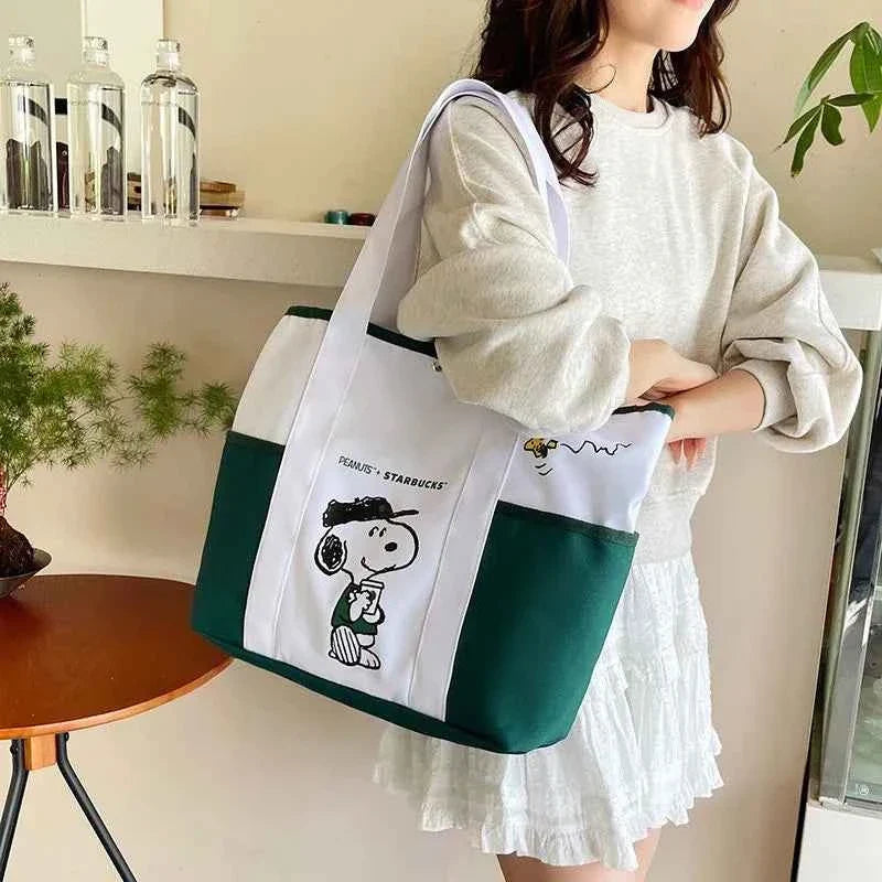 Classic Snoopy Canvas Crossbody Tote Bag – Large Capacity Shoulder Bag