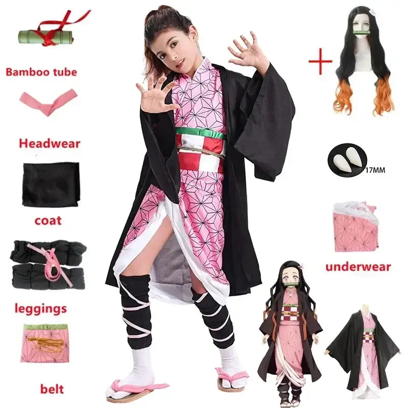Nezuko Kamado Cosplay Costume: Adult Demon Slayer Kimono Set