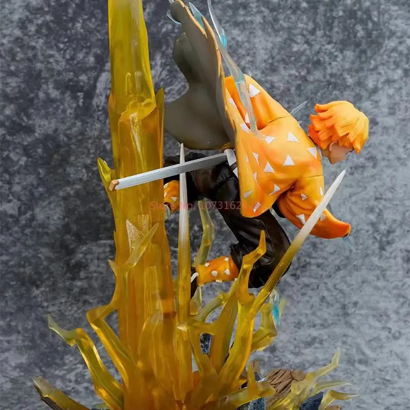 Agatsuma Zenitsu LED Anime Figure, Demon Slayer Action Figurines PVC Statue 35 CM