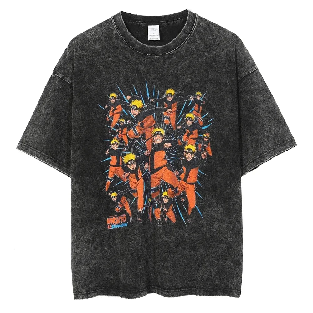 Naruto Rock Lee Streetwear T Shirt Vintage Washed Black
