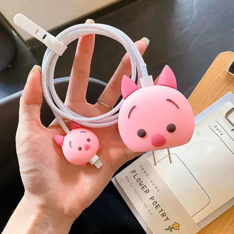 4Pcs/Set  Cute 3D Cartoon Set Cable Protector for iPhone / iPad 18W/20W Charger Case Phone Wire Cord Organizers for iPhone 14 15