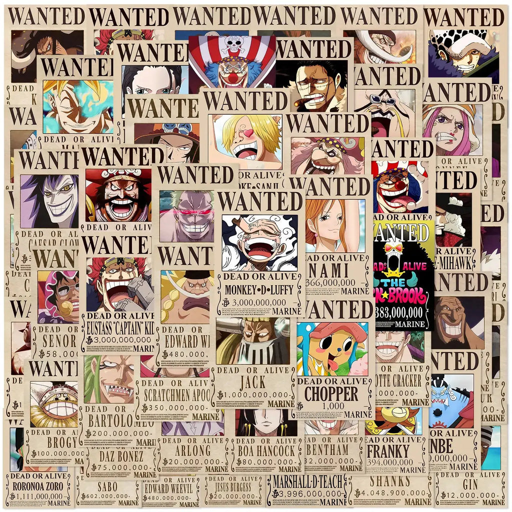 One Piece Wanted Posters Stickers: 50pcs Cool Anime Decals