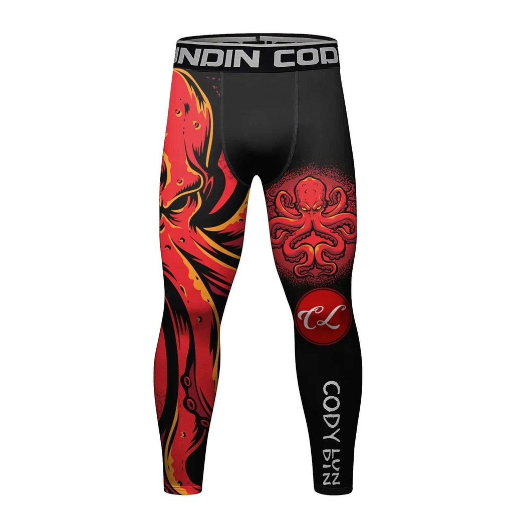 Men's Compression Running Tights - Red Octopus / Medium