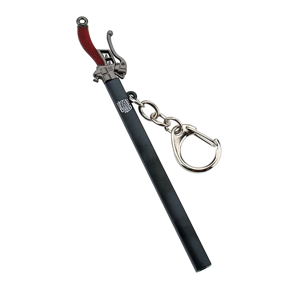 12cm Attack on Titan Levi Ackerman Weapon Model Keychain for Men Boy Stereomotor-Knife with scabbard Metal Key Ring Fans Jewelry