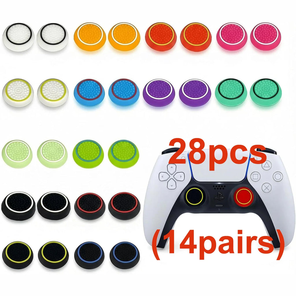 28 Pack Silicone Anti-Slip Thumb Grips for PS5 PS4 Controller | Multicolor Joystick Caps