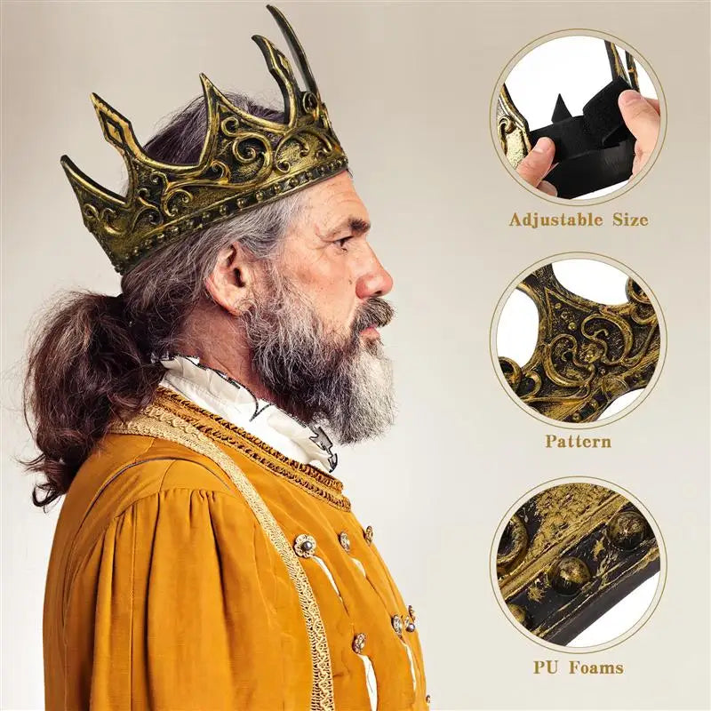 1pc Halloween Prom King Crown Men Medieval Crown Headband Soft PU Foam Crown Mens Headdress Party Props (Random Pattern) 68cm