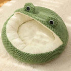 Kawaii Frog Shape Pet Nest – Winter Warm Plush Cat & Dog Villa (3 Styles, Anti-Slip, Removable Cushion)