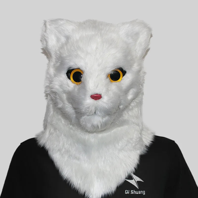 Movable Mouth Cat Mask – Realistic Full Head Cat Cosplay Mask