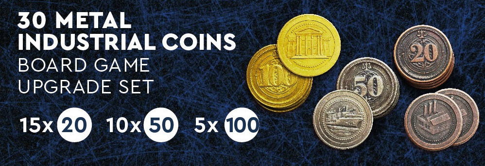 30 Metal Coin HIGH VALUE Board Game Upgrade Set (Industrial Coins)