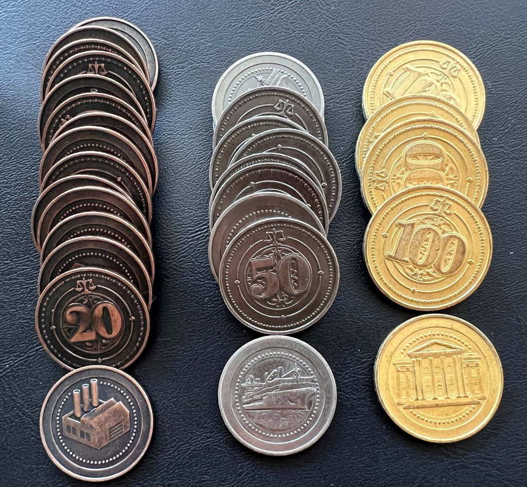 30 Metal Coin HIGH VALUE Board Game Upgrade Set (Industrial Coins)
