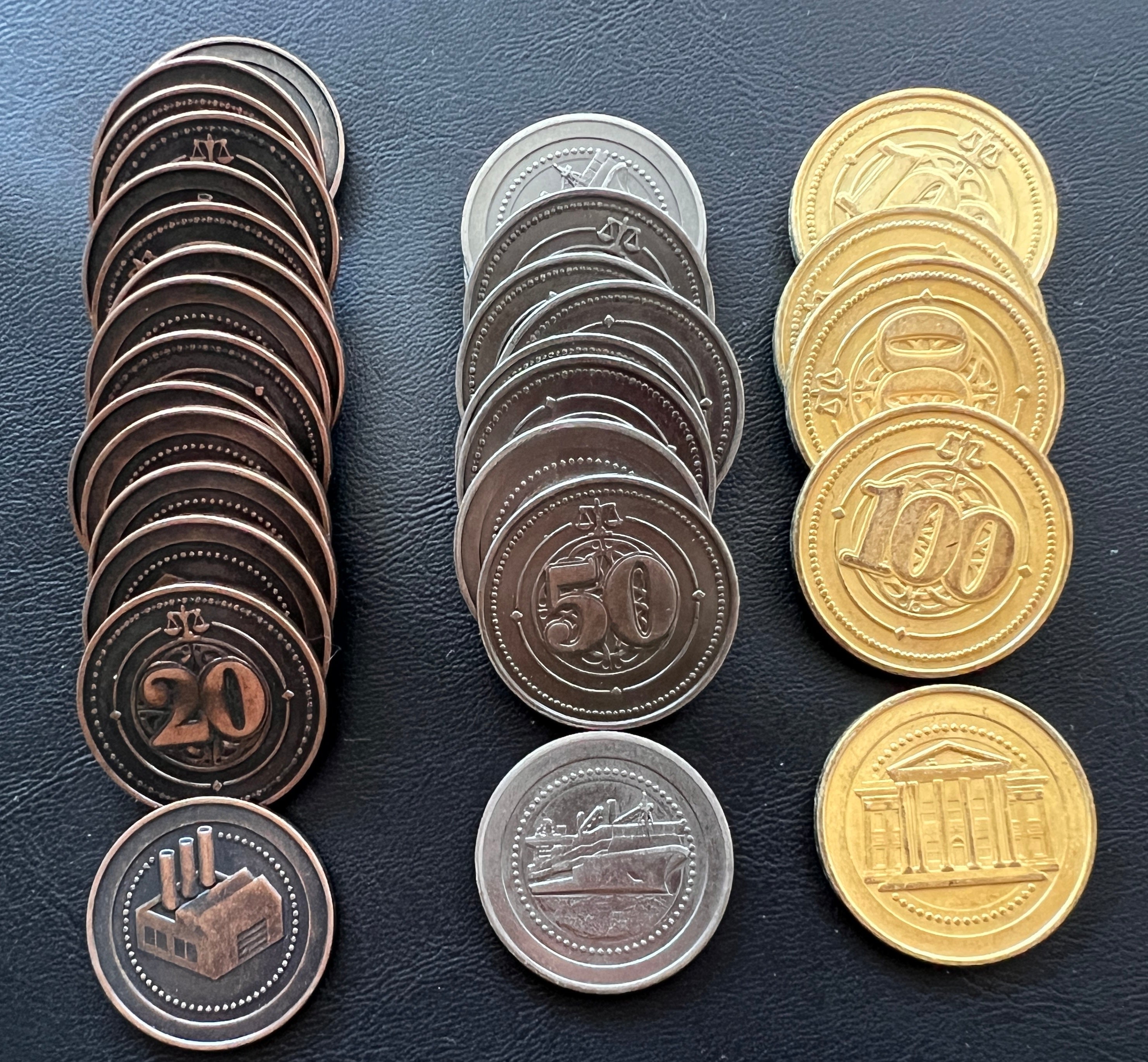30 Metal Coin HIGH VALUE Board Game Upgrade Set (Industrial Coins)
