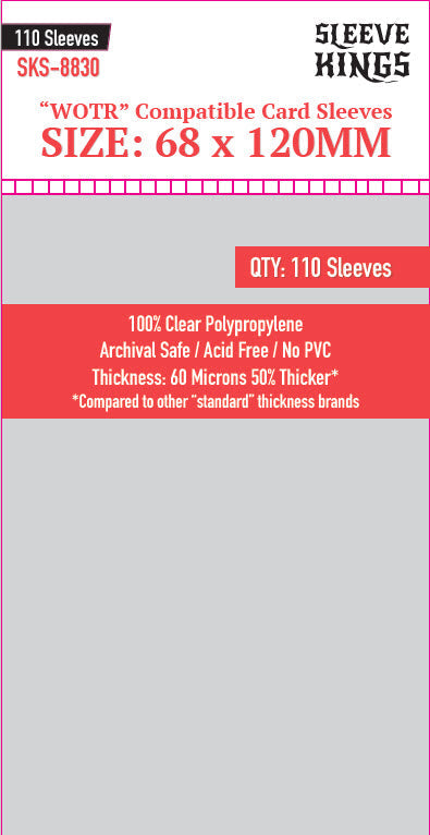 "WOTR" Compatible Sleeves (68x120mm) 110 Pack, 60 Micron, SKS-8830