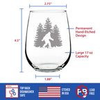 Bigfoot Engraved Stemless Wine Glass, Unique Sasquatch Themed Gifts, Funny Gift Idea for Outdoorsmen
