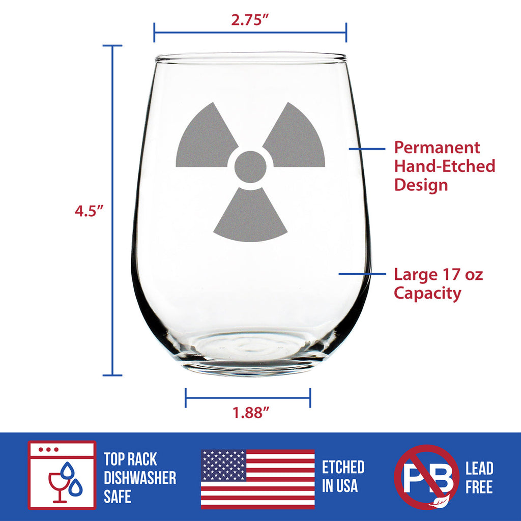 Radiation Symbol Stemless Wine Glass - Unique Engraved Gifts for Medical Professionals, Nurses & Radiologists