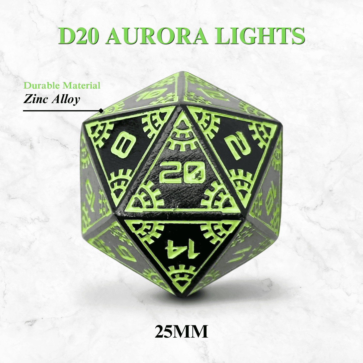 Space Dice Meteor Runestones™ - 25mm D20 - Aurora Lights - 