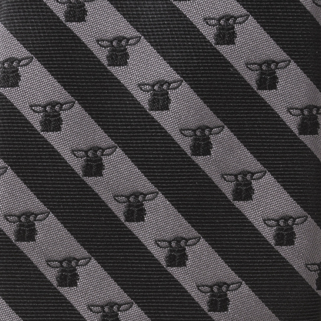 Star Wars Grogu Black and Gray Striped Tie