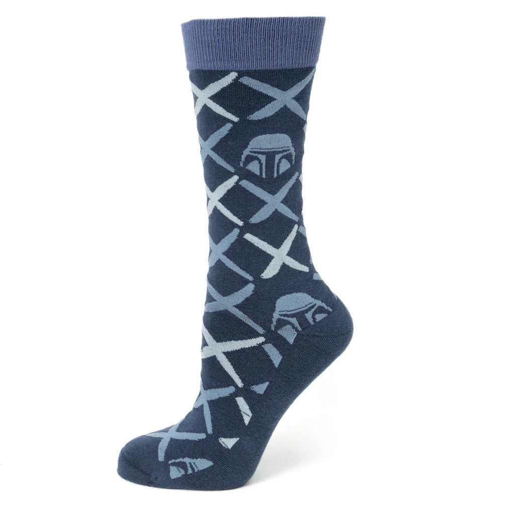 Star Wars Mandalorian Navy Checkered Dress Socks and Lapel Pin Gift Set