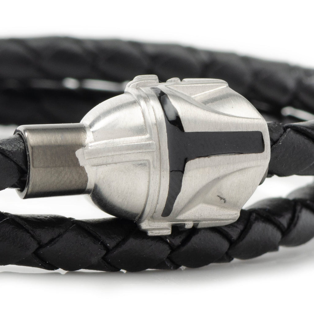 Star Wars Mandalorian Double Wrap Stainless Steel Black Bracelet