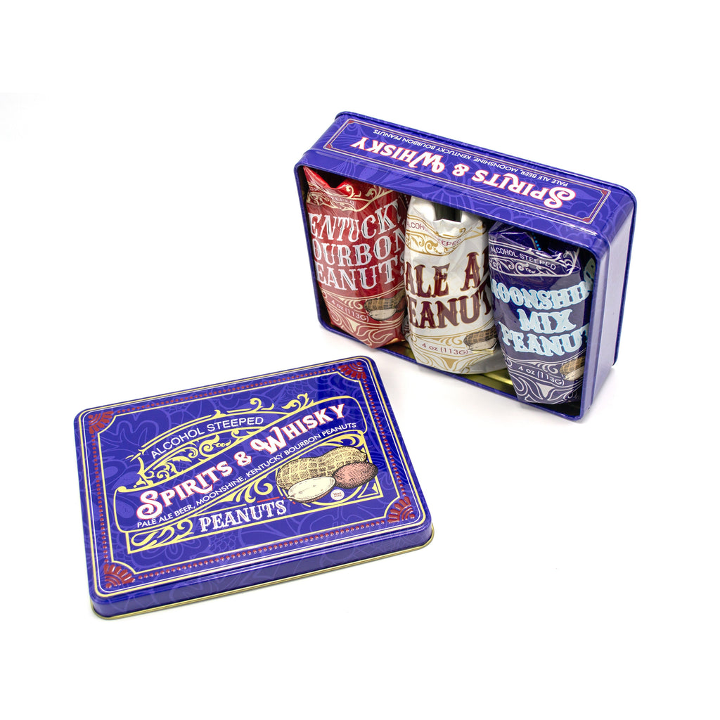 Spirits & Whisky Peanuts Men's Gift Tin – 3 Gourmet Flavors | Moonshine, Pale Ale & Bourbon Peanuts