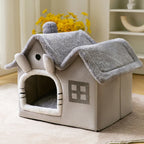 Foldable Pet Cave Kennel – Warm Suede Dog Cat House Nest Bed, Puppy Cave Sofa, 2 Colors & 2 Sizes