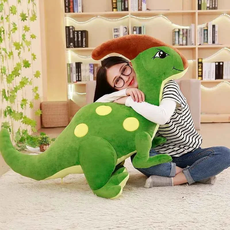 Kawaii Parasaurolophus Dinosaur Plush Toy – Soft Stuffed Dino in Green & Blue (55–95cm)