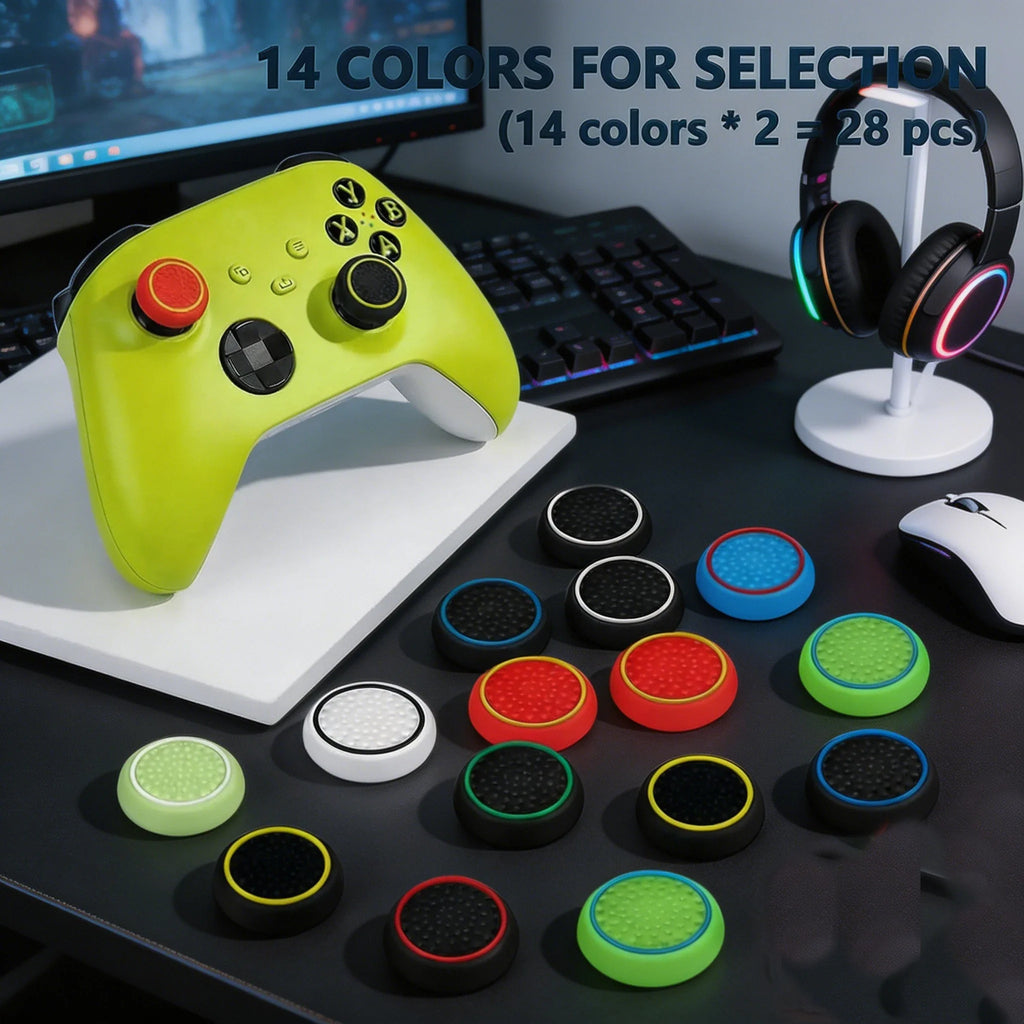 28 Pack Silicone Anti-Slip Thumb Grips for PS5 PS4 Controller | Multicolor Joystick Caps