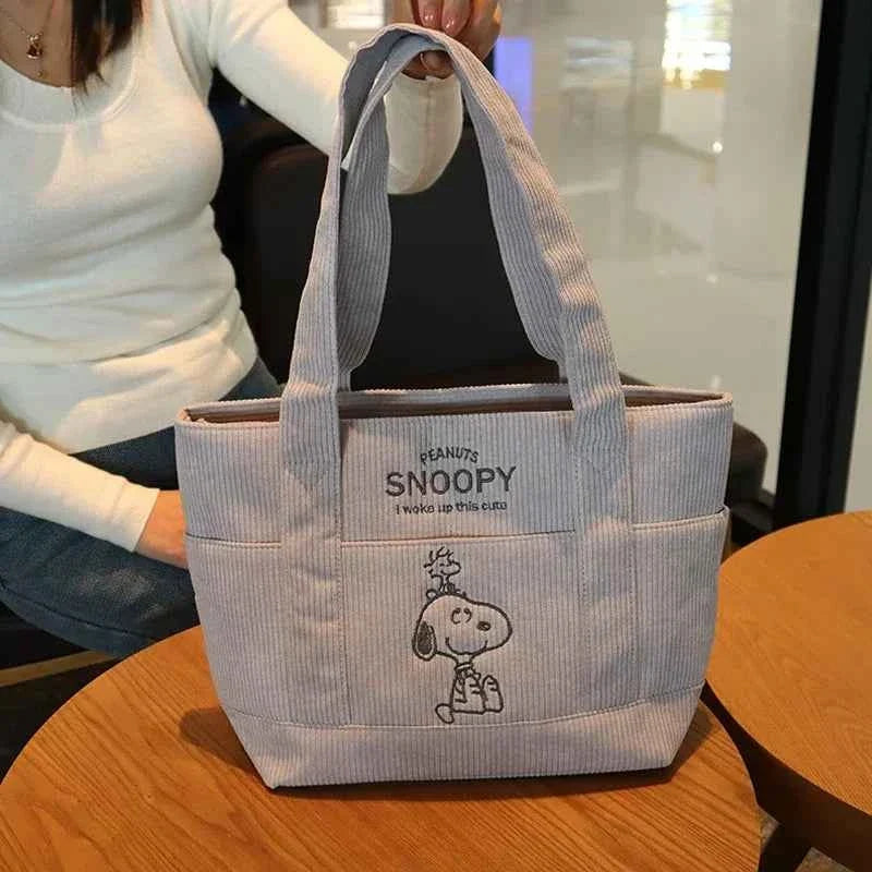 Snoopy Corduroy Tote Bag – Large Capacity Zipper Shoulder Bag