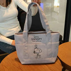 Snoopy Corduroy Tote Bag – Large Capacity Zipper Shoulder Bag