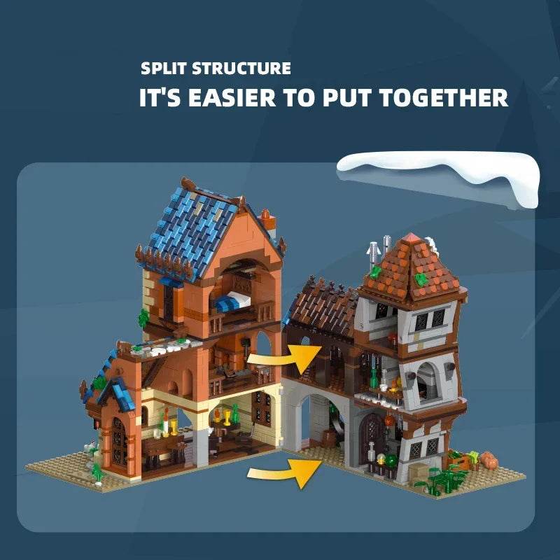 2843PCS Medieval Tavern Building Block Creative City Street View MOC Model Bricks Creative Desktop Ornaments Toys Gifts For Kids - Medieval Tavern