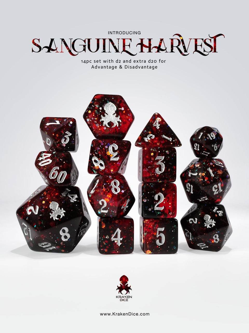 Sanguine Harvest 14pc - Limited Run - Silver Ink Dice Set - 