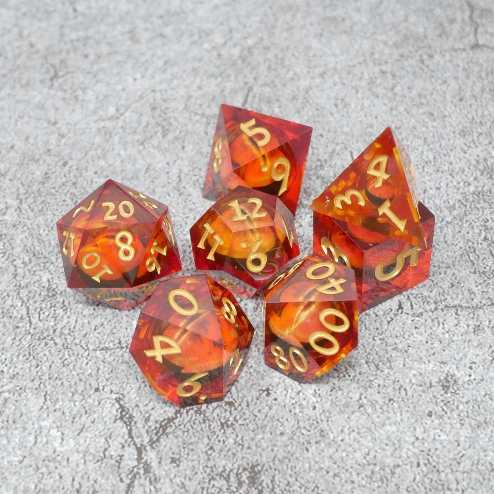 Sauron's Eye | 7 Piece Moving Eye DnD Dice Set | Acrylic RPG Gaming Dice - 