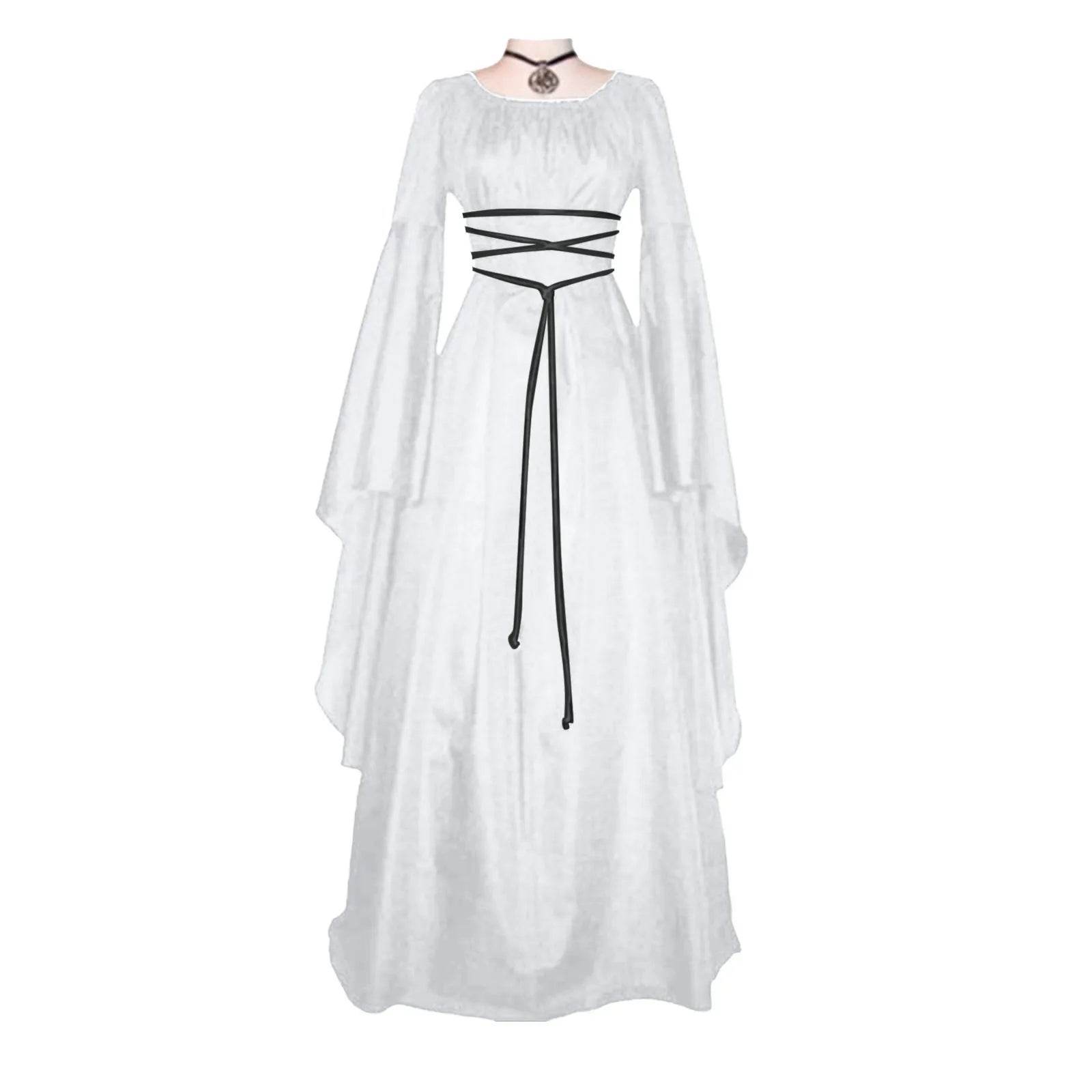 Medieval Gothic Style Retro Cosplay Clothing Long Sleeved Dress Women's Party Dress Mardi Gras Stage Performance Costumes - White / S / United States