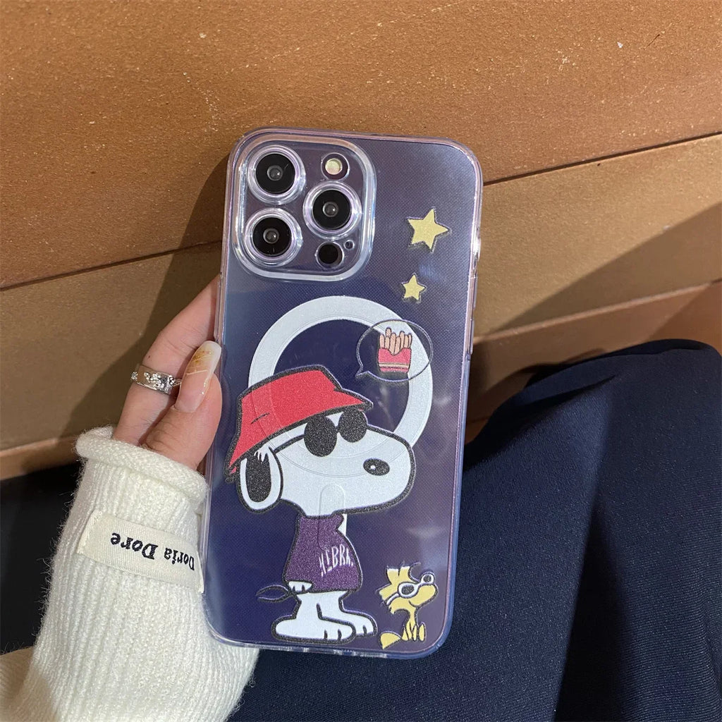 Snoopy Cute Cartoon With Magsafe Case For iPhone 16 15 14 13 12 11 Pro X Xs Max Hard Shell Magnetic Compatible Cover