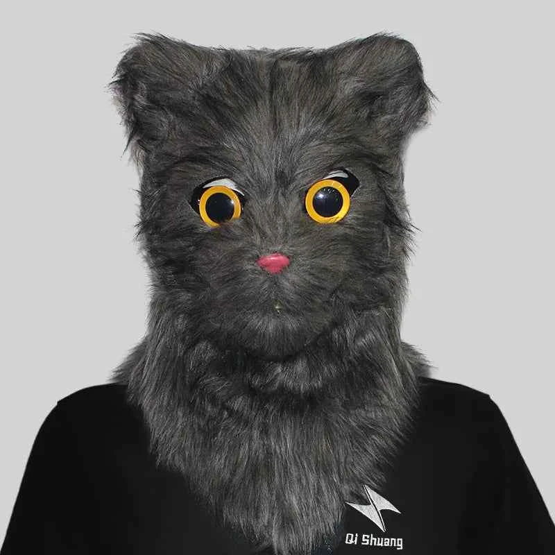 Movable Mouth Cat Mask – Realistic Full Head Cat Cosplay Mask
