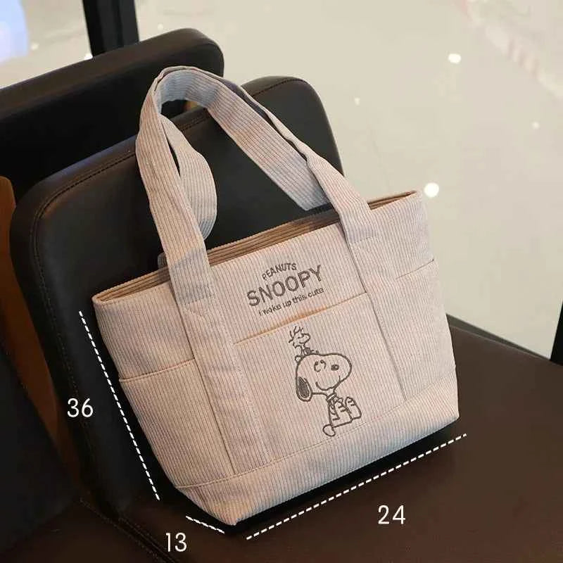Snoopy Corduroy Tote Bag – Large Capacity Zipper Shoulder Bag