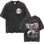 Washed Vintage Akaza T-shirt Demon Slayer Manga Graphic
