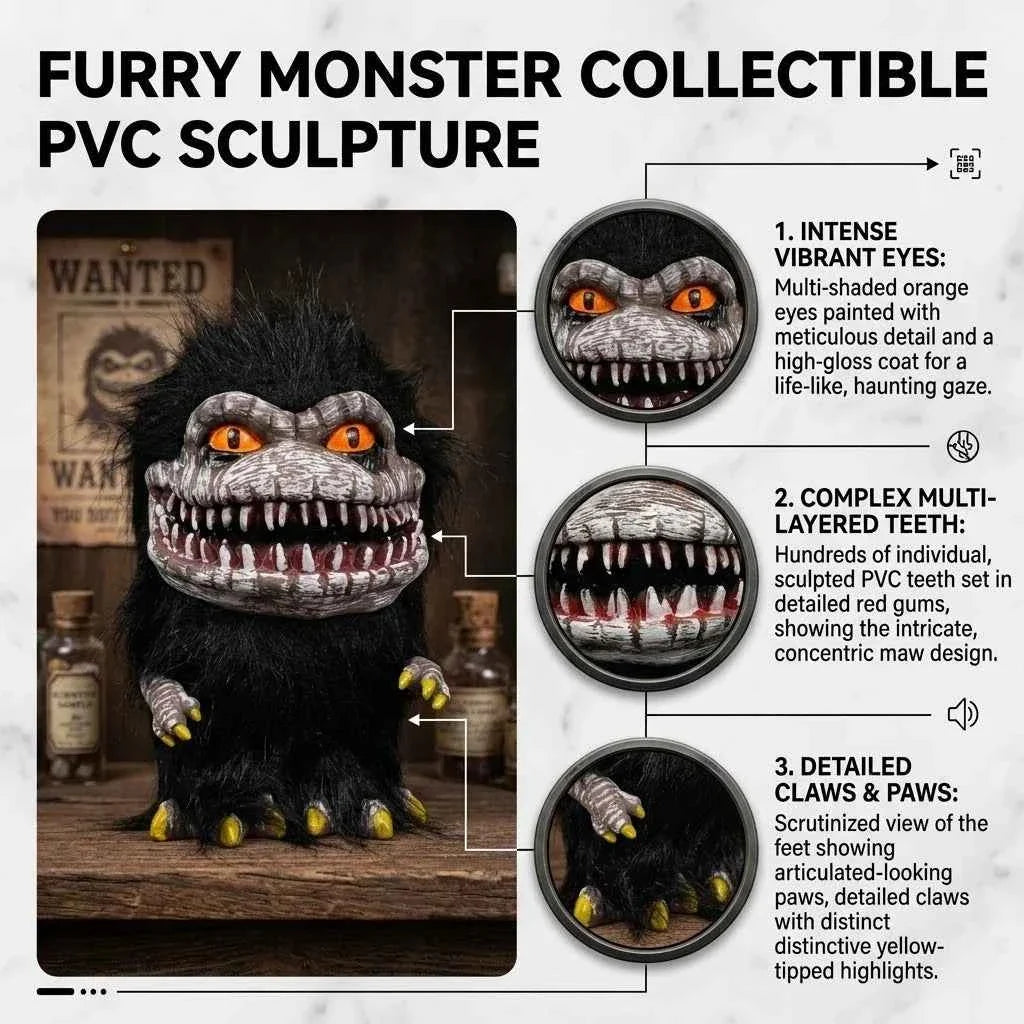 Black Horror Monster Doll – Furry Creature Plush Decor Figure