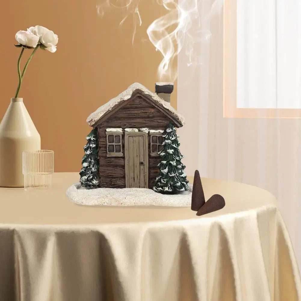 Winter Cabin Decoration - Rustic Log Cabin Incense Burner in Christmas Style for Home Fragrance and New Year Gifts - Snowhouse / China