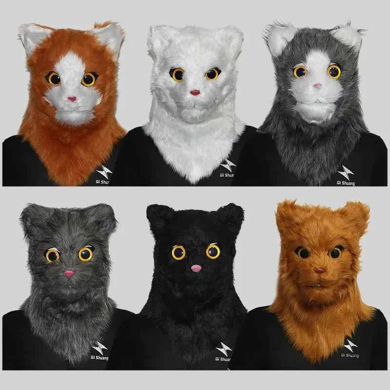 Movable Mouth Cat Mask – Realistic Full Head Cat Cosplay Mask