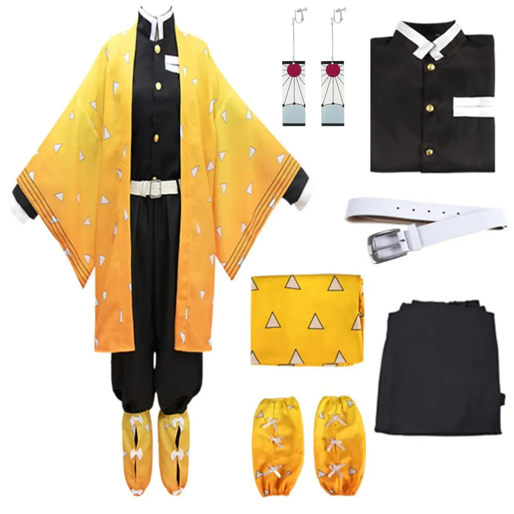 Zenitsu Cosplay Costume: Demon Slayer Kimono Wig Set