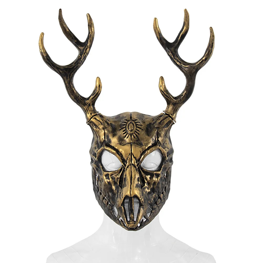 Demon Wendigo Elk Mask Cosplay Gothic Headpiece Animal Antlers Horn Bone Masks Halloween Carnival Purim Party Costume Props