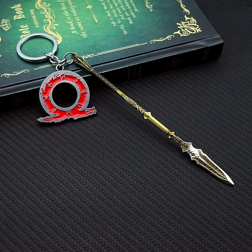 God of War 5 Keychain Ragnarok Draupnir Spear Key Chain Keyring Kratos Weapon Keychains for Men Game Accessories Car Key Ring